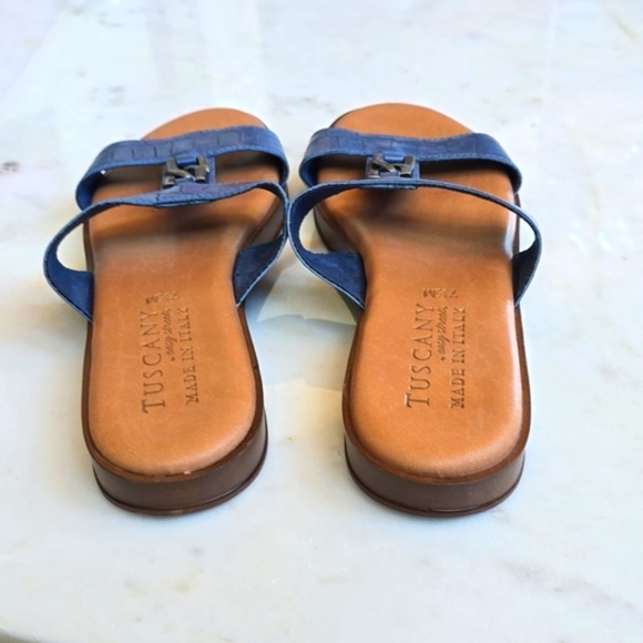 Tuscany Easy Streets blue croc embossed faux leather slides size 7.5 - Picture 7 of 12